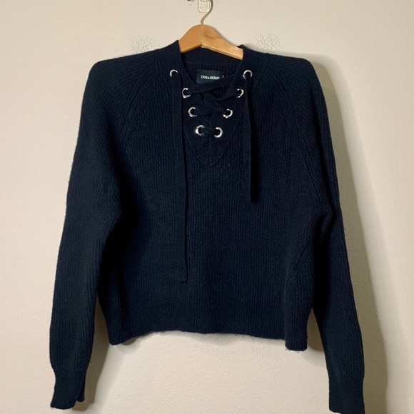 Zadig & Voltaire Kassy Wool Cashmere Lace Up Sweater M - Picture 3 of 13